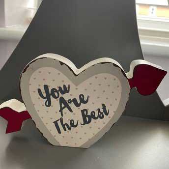 A heart shaped plaque with message 'you are the best'